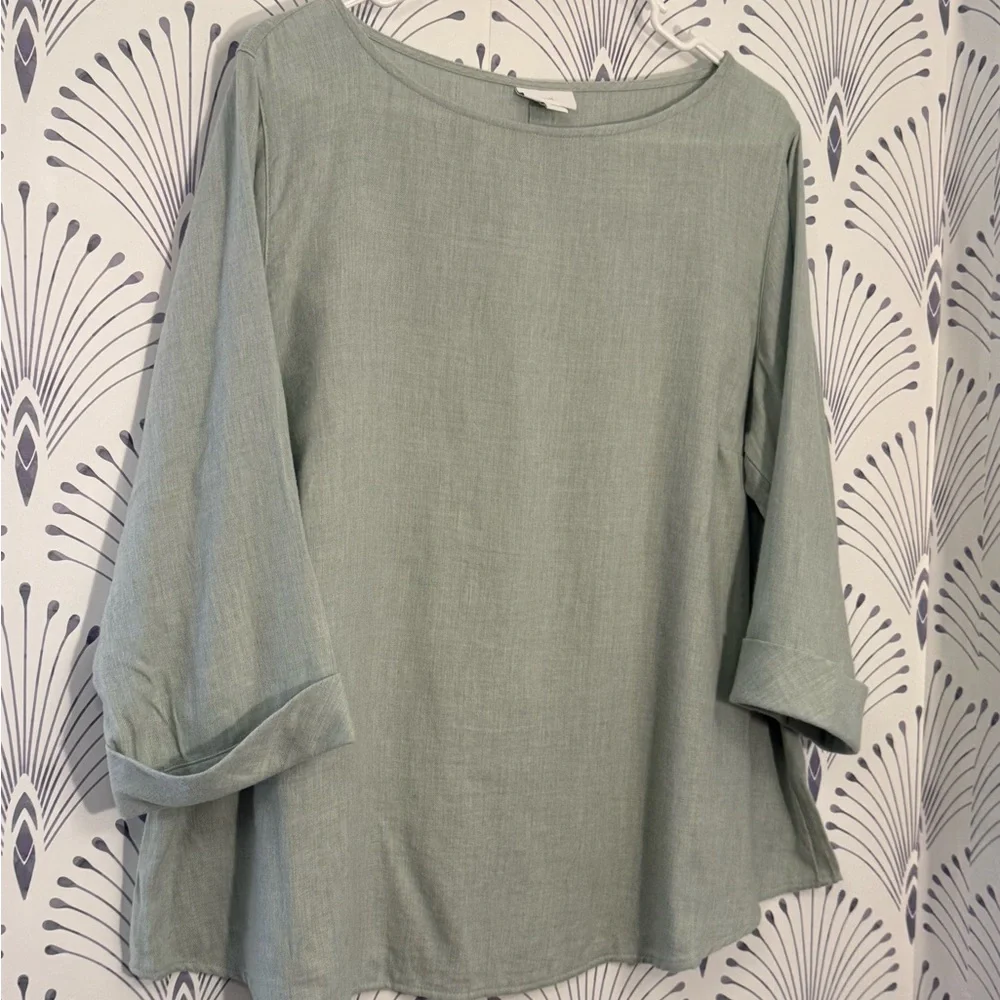 J. Jill Sage Green Blouse 100% Soft brushed cotton size XLP NWT - Picture 4 of 4